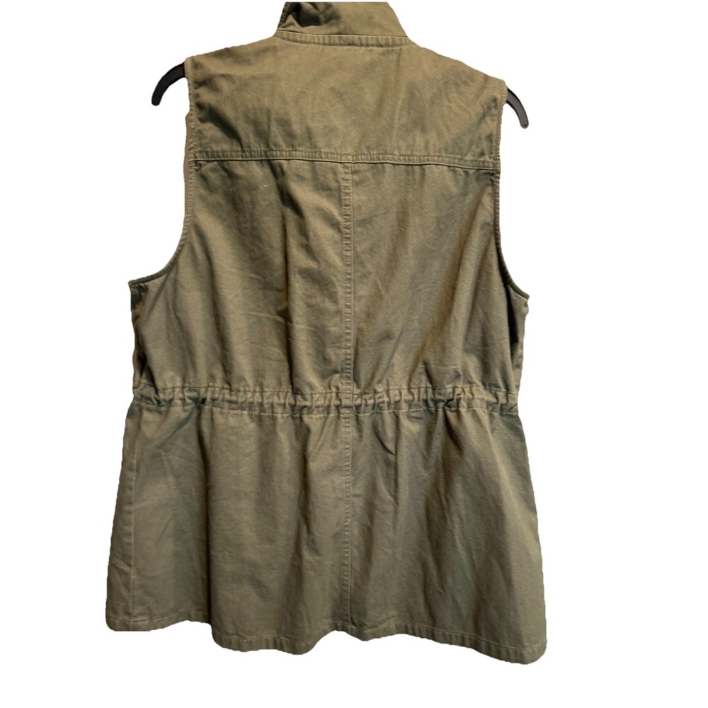 NWT Vanity Green Denim Utility Cargo Vest Sz XL Zip & Snaps Drawstring Waist - Picture 2 of 6